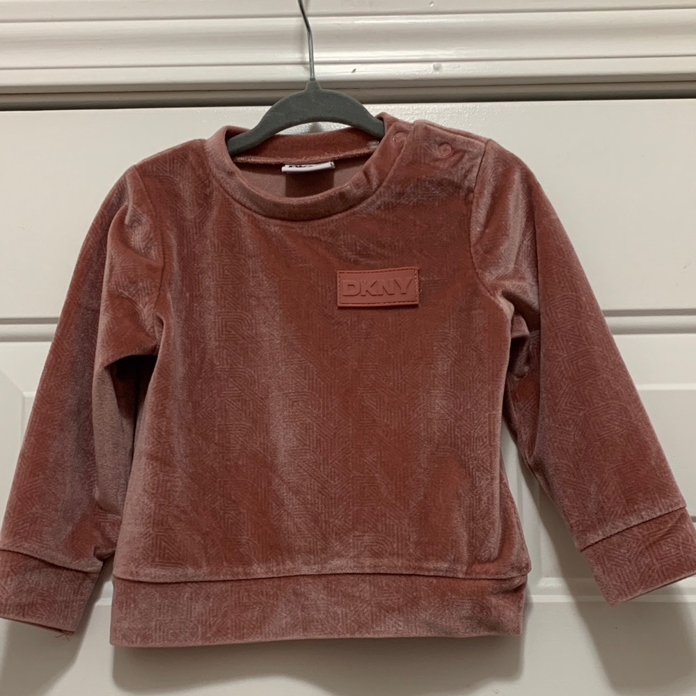4/$10 DKNY Girls Rose Pink Velvet Sweatshirt Size 9-12 Month